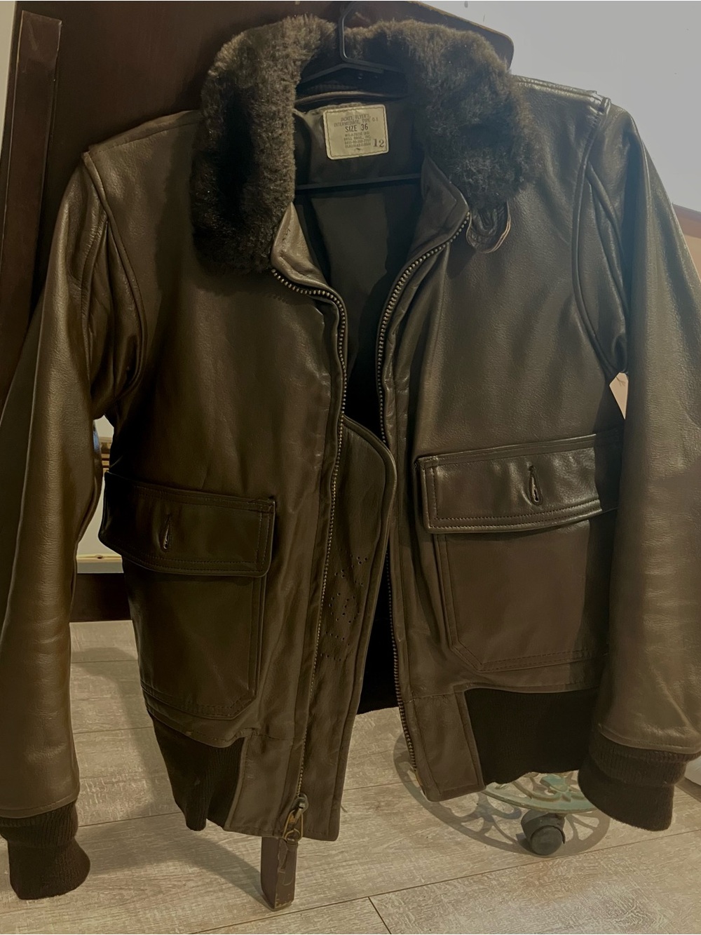 Men's Military U.S. Navy Brown Leather Flyer's Jacket, Intermediate G-1, Size 36